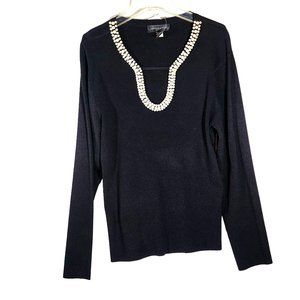 Cable & Gauge Black Pearl Embellished Pullover Sweater Size XL‎